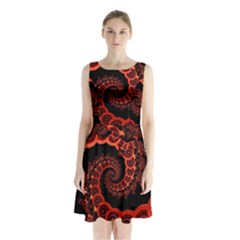 Chinese Lantern Festival For A Red Fractal Octopus Sleeveless Waist Tie Chiffon Dress by jayaprime