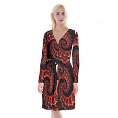 Chinese Lantern Festival For A Red Fractal Octopus Long Sleeve Velvet Front Wrap Dress by jayaprime