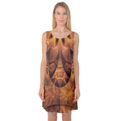 Beautiful Gold And Brown Honeycomb Fractal Beehive Sleeveless Satin Nightdress by jayaprime