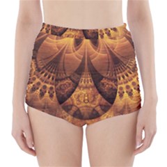 Beautiful Gold And Brown Honeycomb Fractal Beehive High-waisted Bikini Bottoms by jayaprime