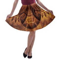 Beautiful Gold And Brown Honeycomb Fractal Beehive A-line Skater Skirt by jayaprime