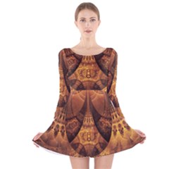 Beautiful Gold And Brown Honeycomb Fractal Beehive Long Sleeve Velvet Skater Dress