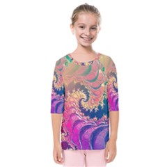 Rainbow Octopus Tentacles in a Fractal Spiral Kids  Quarter Sleeve Raglan Tee