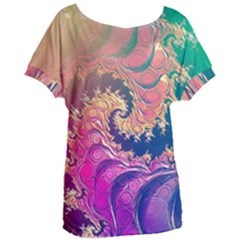 Rainbow Octopus Tentacles in a Fractal Spiral Women s Oversized Tee