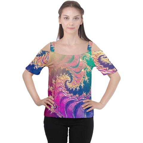 Rainbow Octopus Tentacles In A Fractal Spiral Cutout Shoulder Tee by jayaprime