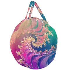 Rainbow Octopus Tentacles in a Fractal Spiral Giant Round Zipper Tote