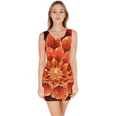 Beautiful Ruby Red Dahlia Fractal Lotus Flower Bodycon Dress by jayaprime