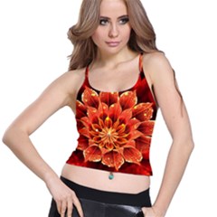 Beautiful Ruby Red Dahlia Fractal Lotus Flower Spaghetti Strap Bra Top by jayaprime