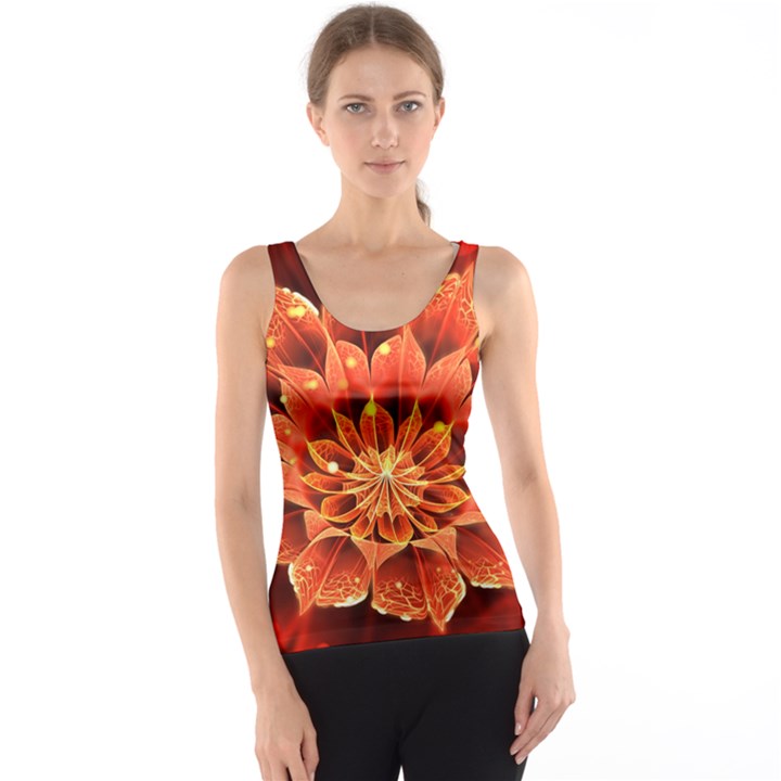 Beautiful Ruby Red Dahlia Fractal Lotus Flower Tank Top