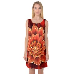 Beautiful Ruby Red Dahlia Fractal Lotus Flower Sleeveless Satin Nightdress by jayaprime