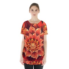 Beautiful Ruby Red Dahlia Fractal Lotus Flower Skirt Hem Sports Top by jayaprime