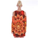 Beautiful Ruby Red Dahlia Fractal Lotus Flower Velvet Long Sleeve Shoulder Cutout Dress View2