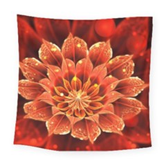 Beautiful Ruby Red Dahlia Fractal Lotus Flower Square Tapestry (large) by jayaprime