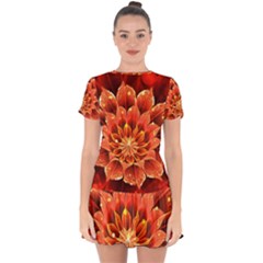 Beautiful Ruby Red Dahlia Fractal Lotus Flower Drop Hem Mini Chiffon Dress by jayaprime