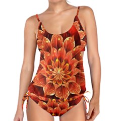 Beautiful Ruby Red Dahlia Fractal Lotus Flower Tankini Set by jayaprime