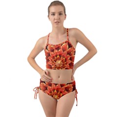 Beautiful Ruby Red Dahlia Fractal Lotus Flower Mini Tank Bikini Set by jayaprime