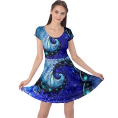 Nocturne Of Scorpio, A Fractal Spiral Painting Cap Sleeve Dress by jayaprime