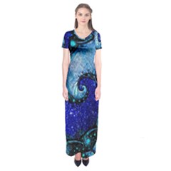 Nocturne Of Scorpio, A Fractal Spiral Painting Short Sleeve Maxi Dress by jayaprime
