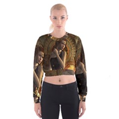 Wonderful Steampunk Women With Clocks And Gears Cropped Sweatshirt by FantasyWorld7