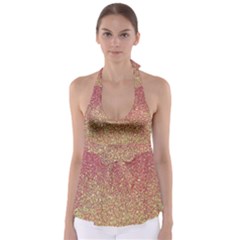 Rose Gold Sparkly Glitter Texture Pattern Babydoll Tankini Top by paulaoliveiradesign