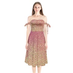 Rose Gold Sparkly Glitter Texture Pattern Shoulder Tie Bardot Midi Dress by paulaoliveiradesign