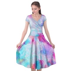 Pink And Purple Galaxy Watercolor Background  Cap Sleeve Wrap Front Dress by paulaoliveiradesign