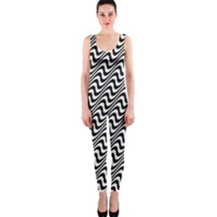 Black And White Waves Illusion Pattern Onepiece Catsuit