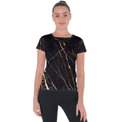 Black Marble Short Sleeve Sports Top  by NouveauDesign