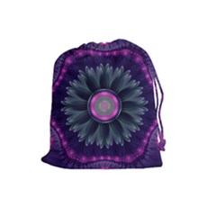 Beautiful Hot Pink And Gray Fractal Anemone Kisses Drawstring Pouches (large)  by jayaprime