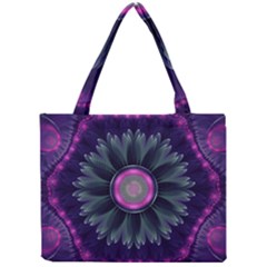 Beautiful Hot Pink And Gray Fractal Anemone Kisses Mini Tote Bag by jayaprime