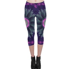 Beautiful Hot Pink And Gray Fractal Anemone Kisses Capri Leggings  by jayaprime