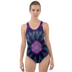 Beautiful Hot Pink And Gray Fractal Anemone Kisses Cut-out Back One Piece Swimsuit by jayaprime