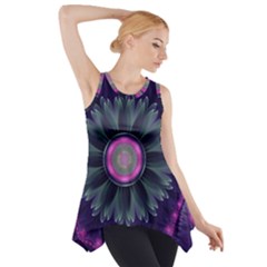 Beautiful Hot Pink And Gray Fractal Anemone Kisses Side Drop Tank Tunic