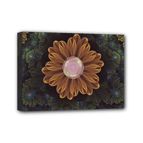 Abloom In Autumn Leaves With Faded Fractal Flowers Mini Canvas 7  X 5  by jayaprime