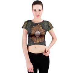 Abloom In Autumn Leaves With Faded Fractal Flowers Crew Neck Crop Top by jayaprime