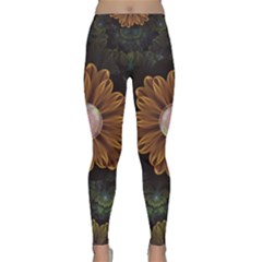 Abloom In Autumn Leaves With Faded Fractal Flowers Classic Yoga Leggings by jayaprime