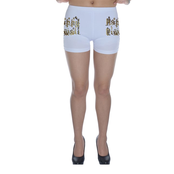 Happy Diwali Gold Golden Stars Star Festival Of Lights Deepavali Typography Skinny Shorts