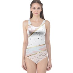 Collage,white Marble,gold,silver,black,white,hand Drawn, Modern,trendy,contemporary,pattern One Piece Swimsuit