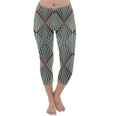 Art deco teal brown Capri Winter Leggings 