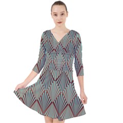 Art deco teal brown Quarter Sleeve Front Wrap Dress	