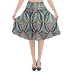 Art deco teal brown Flared Midi Skirt