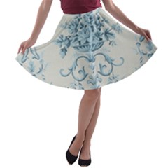 Blue Vintage Floral  A-line Skater Skirt by NouveauDesign