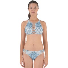 Blue Vintage Floral  Perfectly Cut Out Bikini Set