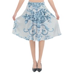Blue Vintage Floral  Flared Midi Skirt by NouveauDesign