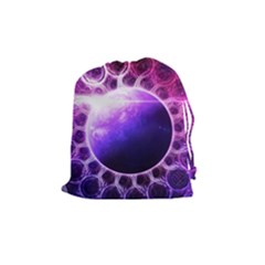 Beautiful Violet Nasa Deep Dream Fractal Mandala Drawstring Pouches (medium)  by jayaprime