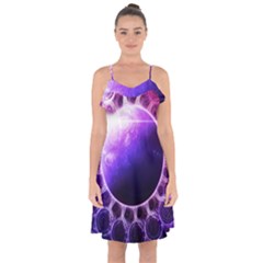 Beautiful Violet Nasa Deep Dream Fractal Mandala Ruffle Detail Chiffon Dress by jayaprime