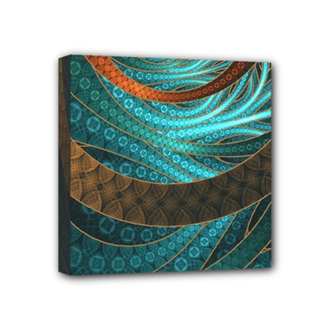 Beautiful Leather & Blue Turquoise Fractal Jewelry Mini Canvas 4  X 4  by jayaprime