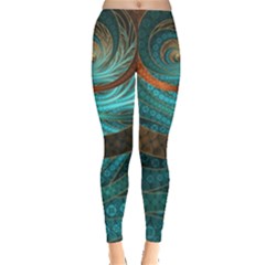 Beautiful Leather & Blue Turquoise Fractal Jewelry Leggings  by jayaprime