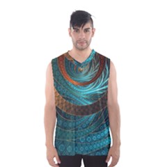 Beautiful Leather & Blue Turquoise Fractal Jewelry Men s Basketball Tank Top by jayaprime