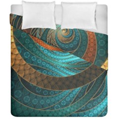 Beautiful Leather & Blue Turquoise Fractal Jewelry Duvet Cover Double Side (california King Size) by jayaprime